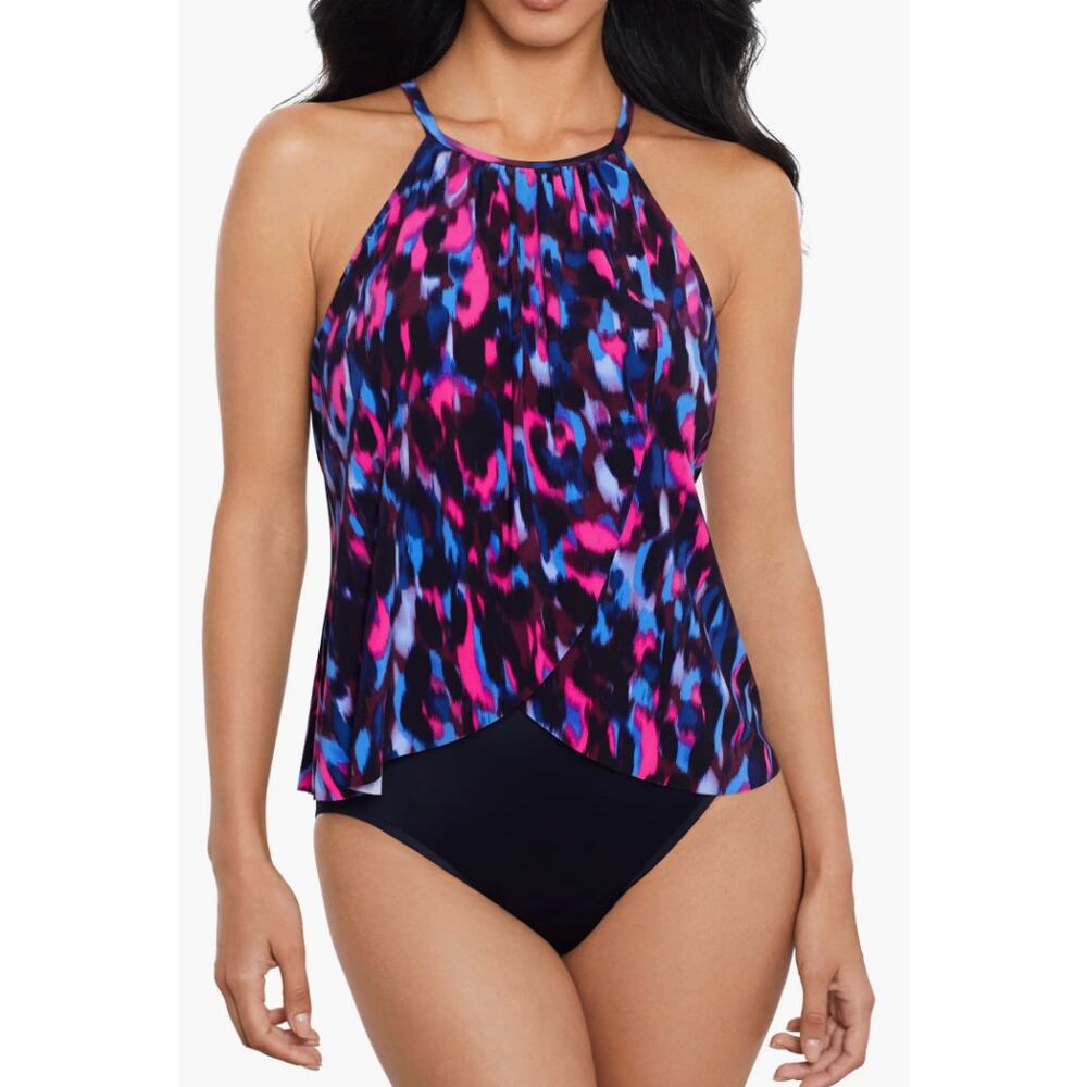 NWT Magicsuit Cherry Bomb Aubrey One-Piece Swimsuit Size 10 Black Pink Blue